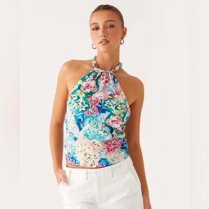 Dalila Beaded Tie Back halter Top Santorini Floral hello Molly Showpo sabo nbd